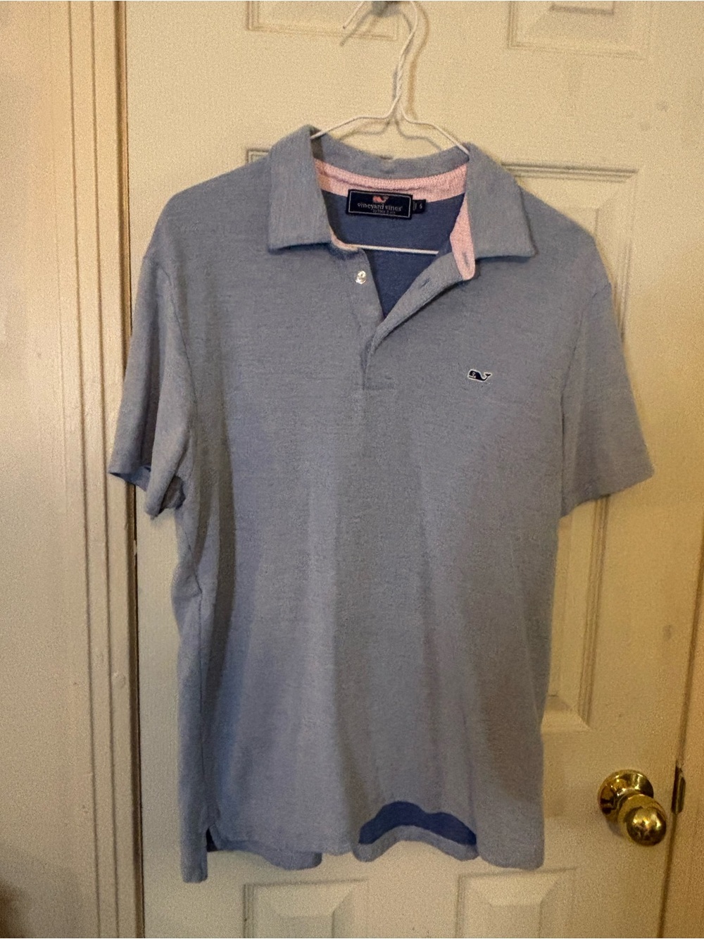 Vineyard Vines Light Blue Polo with Pink Collar Trim